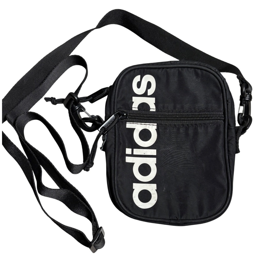 Adidas Festival Crossbody Bag Black White Logo Adjustable Strap Travel Pouch